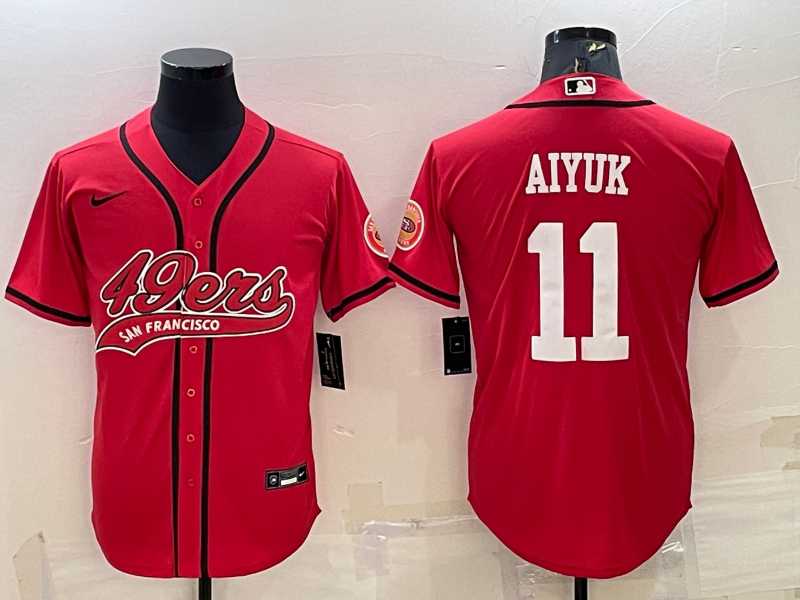 Men%27s San Francisco 49ers #11 Brandon Aiyuk Red With Patch Cool Base Stitched Baseball Jersey